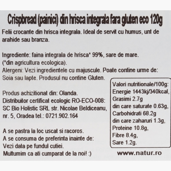 Pâine crocantă eco din hrișcă integrală, fără gluten 120g