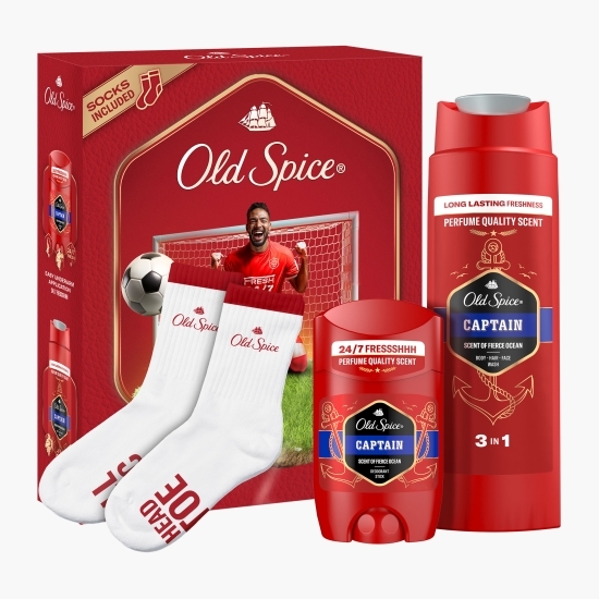 Set Cadou Fotbalist (deodorant solid Captain 50ml + gel de duș Captain 250ml + șosete)