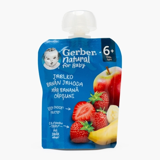 Piure natural de măr, banană și căpșuni 90g, +6 luni 