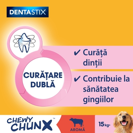 Recompense pentru câini de talie medie și mare, 68g, DentaStix Chewy Chunx cu aromă vită
