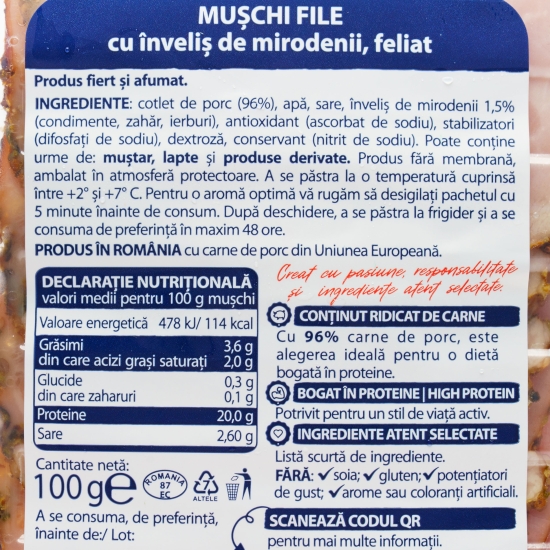 Mușchi file cu înveliș de mirodenii, feliat 100g