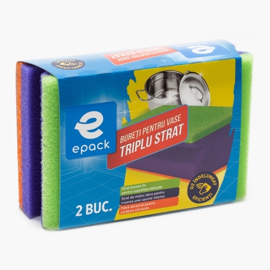 Bureți pentru vase triplu strat 2 buc