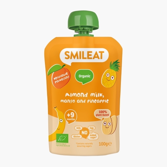 Piure ecologic cu mere, băutură de migdale, ananas și mango, +9 luni, 100g