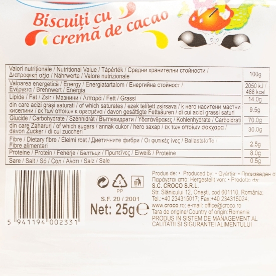 Biscuiți cu cremă de cacao 25g