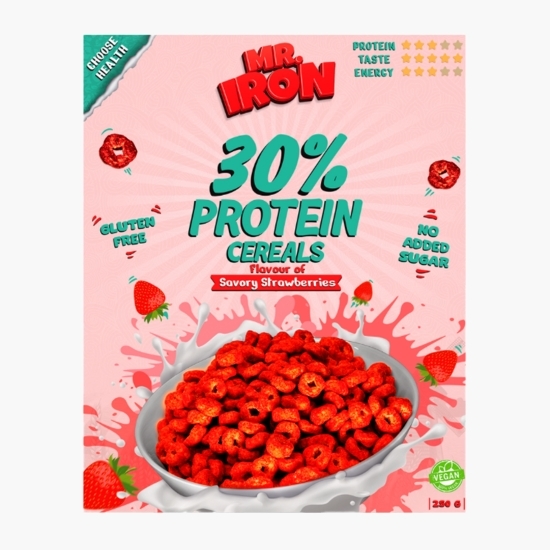 Cereale vegane cu căpșuni, cu 30% proteină, fără zahăr, low carb, fără gluten 250g