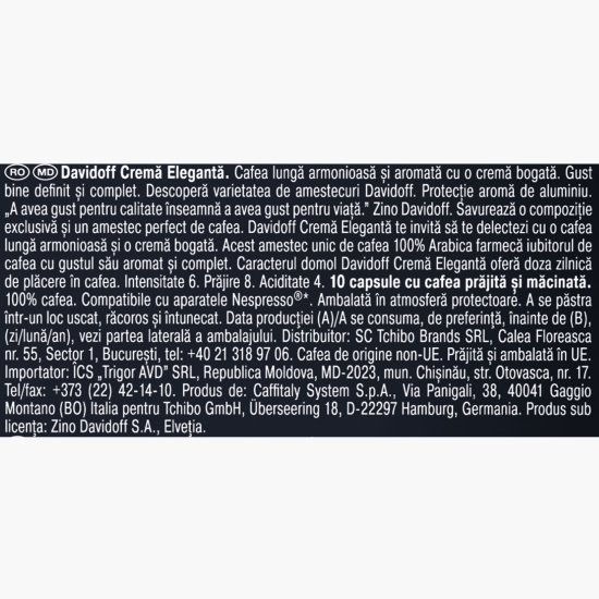Capsule cafea Crema Elegant Lungo, 10 băuturi, 55g