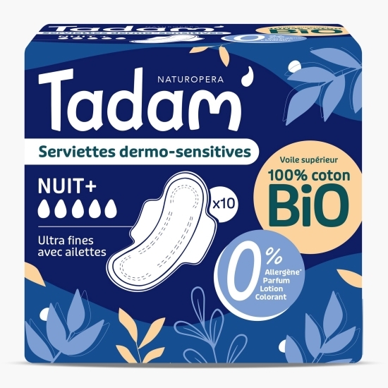 Absorbante bio hipoalergenice Ultra Noapte+, 10 bucăți