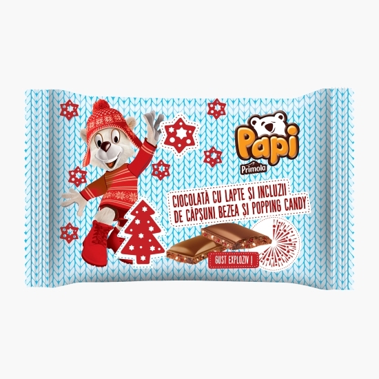 Ciocolată cu lapte și incluzii de căpșuni, bezea și popping candy 80g