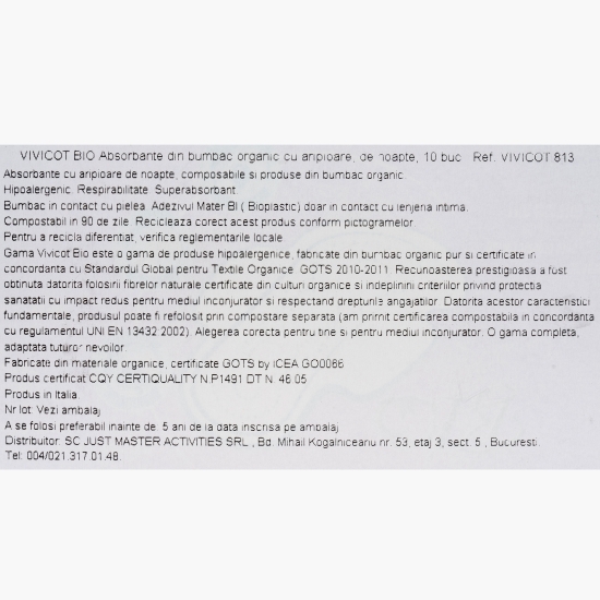 Absorbante cu aripioare, noapte, bumbac bio, 10buc