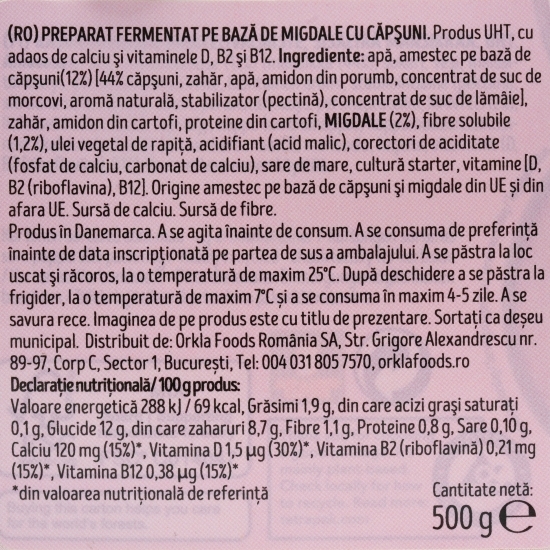 Produs fermentat din migdale cu căpșuni 500g