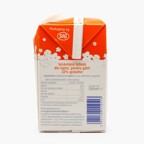 Smântână lichidă UHT pentru gătit, 32% grăsime, 500ml
