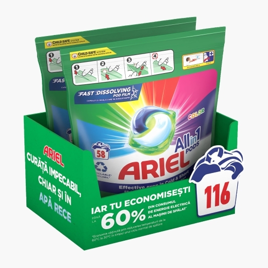 Detergent de rufe capsule All-in-One, Color, 116 spălări