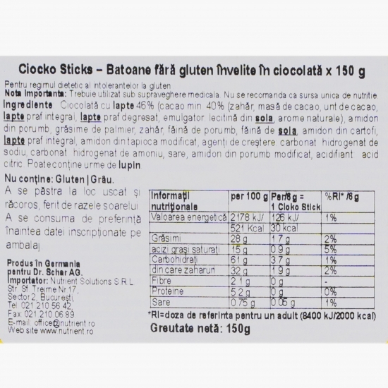 Batoane fără gluten învelite în ciocolată 150g 