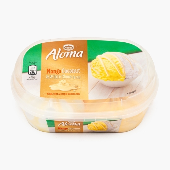 Înghețată cu aromă de cocos, mango și sirop de ciocolată albă 900ml (470g)