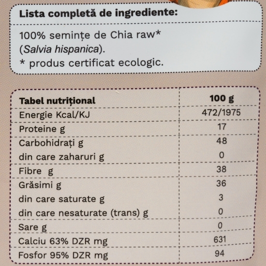 Chia, semințe ecologice pure, 200g