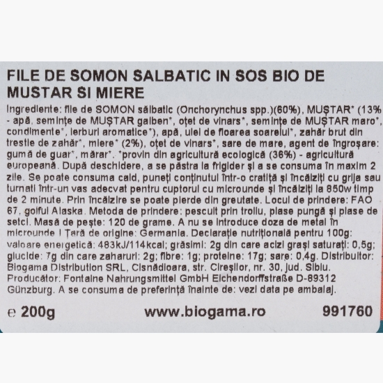 File de somon sălbatic în sos eco de muștar și miere, 200g