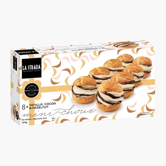 Mini choux cu cremă de vanilie, cacao și alune 240g