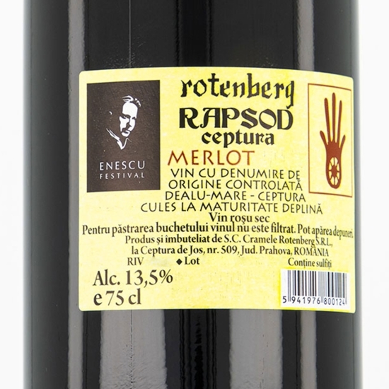 Vin roșu sec Merlot, 13.5%, 0.75l