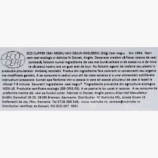 Ceai negru eco English Breakfast, 20 plicuri, 50g