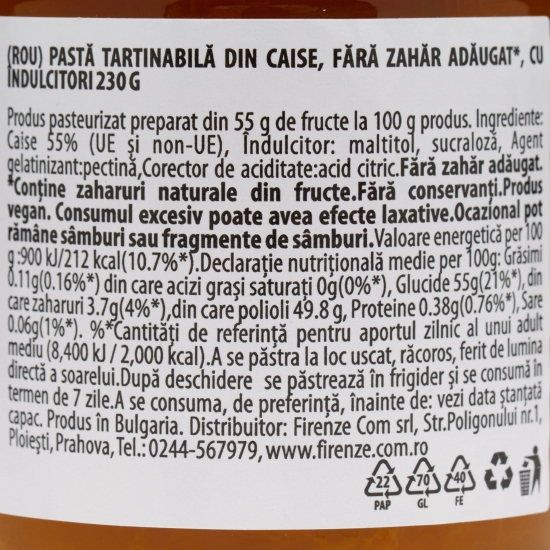 Pastă tartinabilă din caise, fără zahăr adăugat, 230g