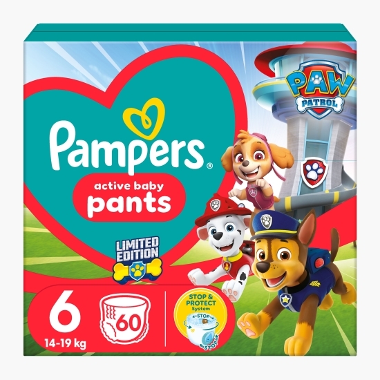 Scutece chiloțel Pants Patrula Cățelușilor, mărimea 6, 14-19 kg, 60 buc