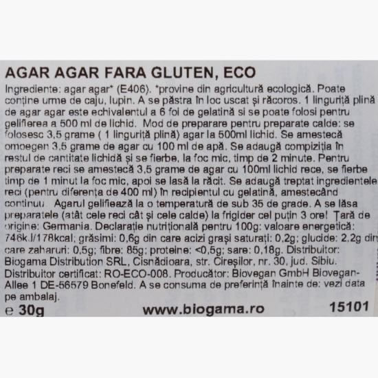 Agar agar eco, fără gluten 30g