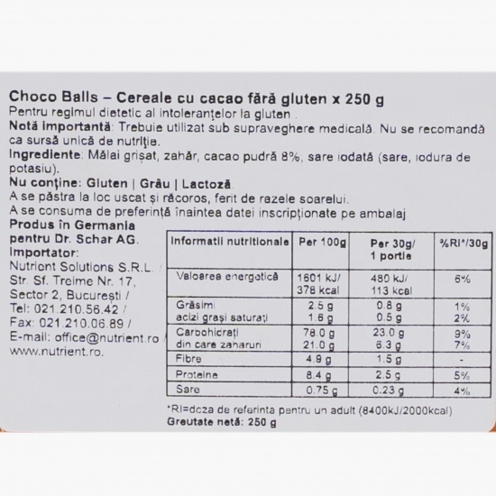 Cereale cu cacao fără gluten Choco Balls 250g 