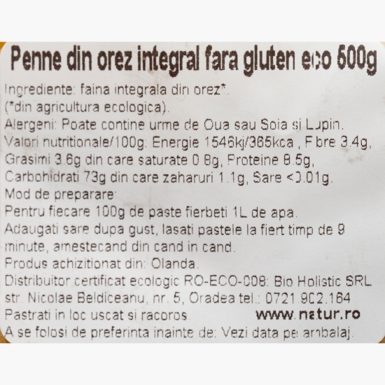 Paste eco penne din orez integral, fără gluten 500g