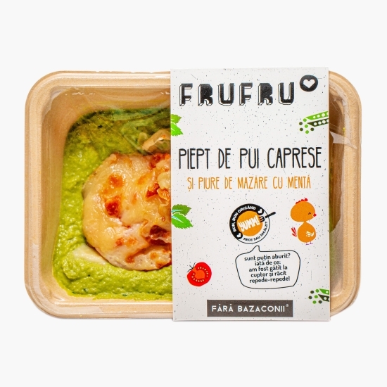 Piept de pui Caprese și piure de mazăre 350g