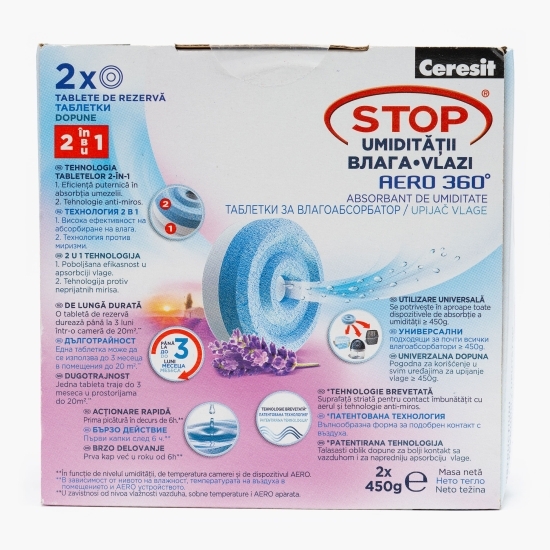 Tablete rezervă aparat absorbant de umiditate Aero 360°, lavandă, 2 buc x 450g