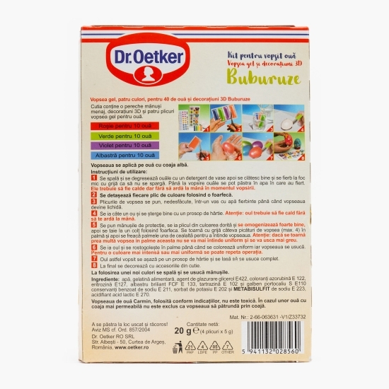 Vopsea gel pentru ouă și decorațiuni 3D Buburuze, 40 ouă 20ml