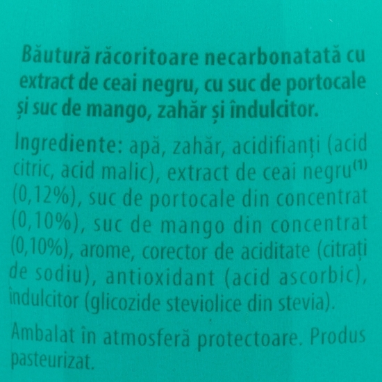 Băutură răcoritoare necarbonatată Ice Tea cu ceai negru, cu gust de portocale și mango și piersică 1.5l