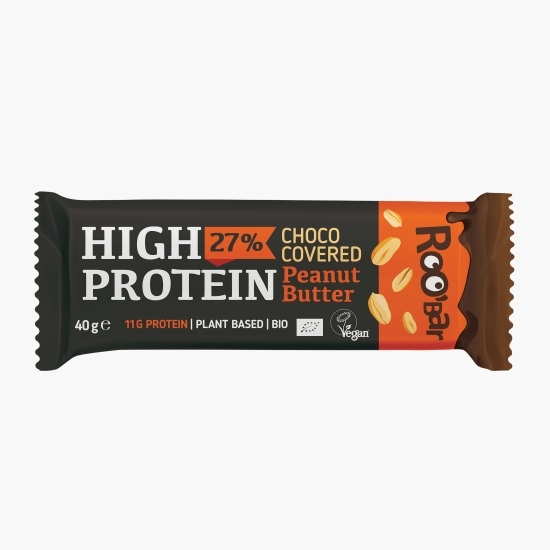 Baton proteic eco cu arahide, acoperit cu ciocolată, vegan 40g