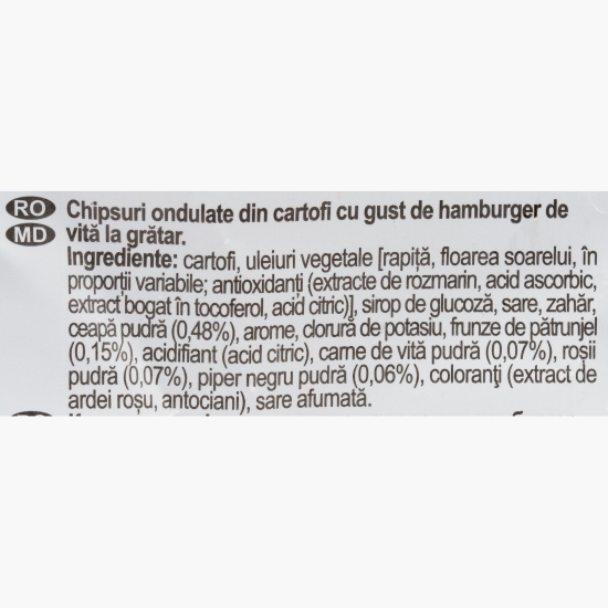 Chipsuri ondulate din cartofi cu aromă de hamburger, Wavy 115g