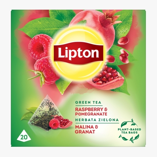 Ceai verde cu aromă de zmeură și rodie, 20 plicuri piramidale
