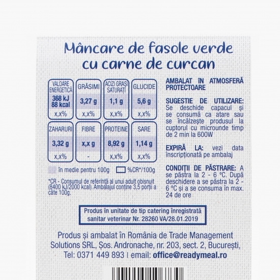 Mâncare de fasole verde cu carne de curcan 300g