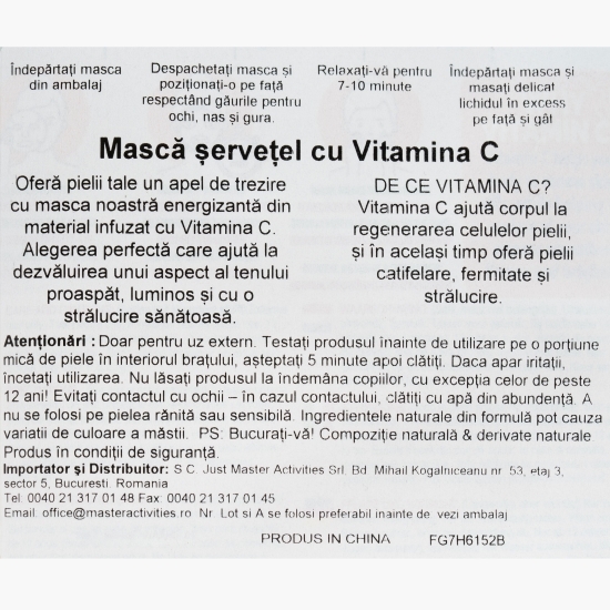 Mască șervețel cu Vitamina C