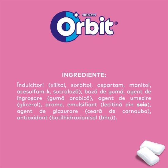 Gumă de mestecat Bubblemint fără zahăr, cu îndulcitori și arome de fructe și mentă 58g