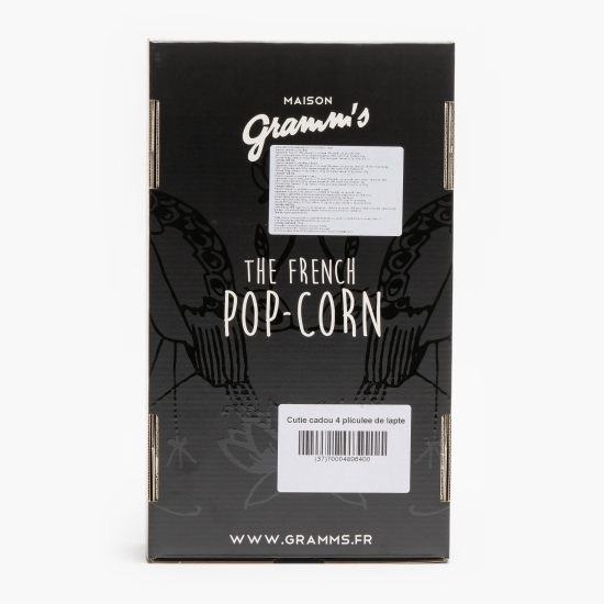 Cutie cadou 4 pliculețe popcorn cu ciocolată lapte 120g