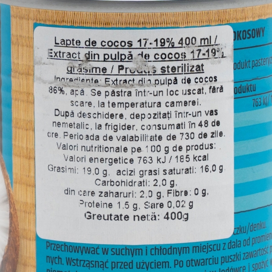Băutură de cocos 17-19% grăsime 400g