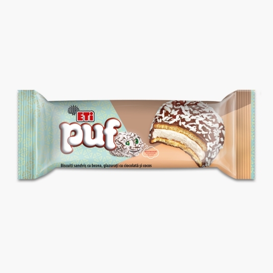 Biscuiți sandviș cu bezea, glazurați cu ciocolată și cocos 80g