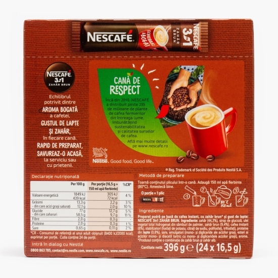 Mix de cafea instant 3în1 zahăr brun plicuri, 24x 16.5g