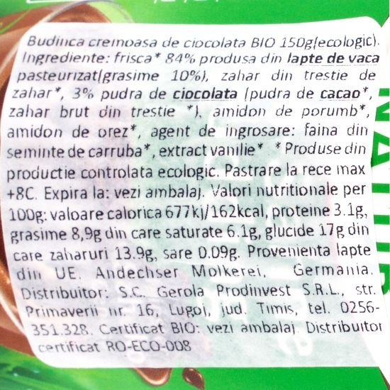 Budincă eco cremoasă de ciocolată 150g