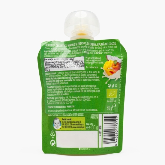 Desert ecologic cu mango și piersici, cu mousse de cocos 80g, +6 luni