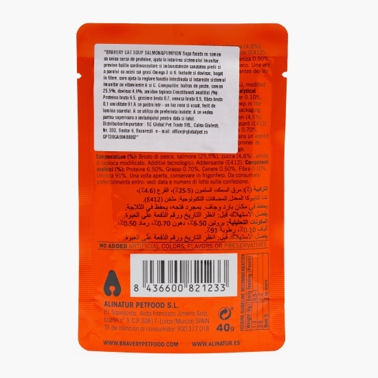 Hrană complementară pentru pisici, supă cu somon și dovleac 40g