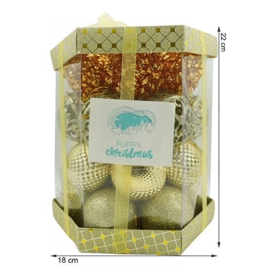 Set 28 ornamente de brad Glob cupru/auriu, cutie 18cm x 22cm x 18cm