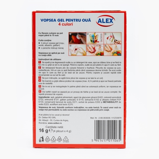 Vopsea gel pentru ouă 4 culori, 16g