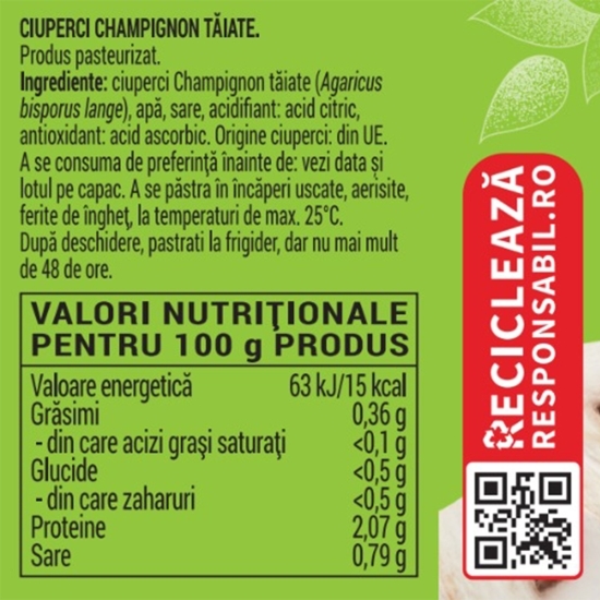 Ciuperci champignon tăiate 750g