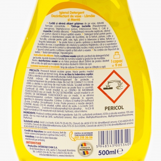 Detergent dezinfectant de vase lămâie 0.5l