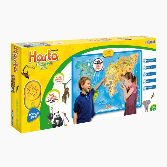 Hartă interactivă cu animale, 3+ ani